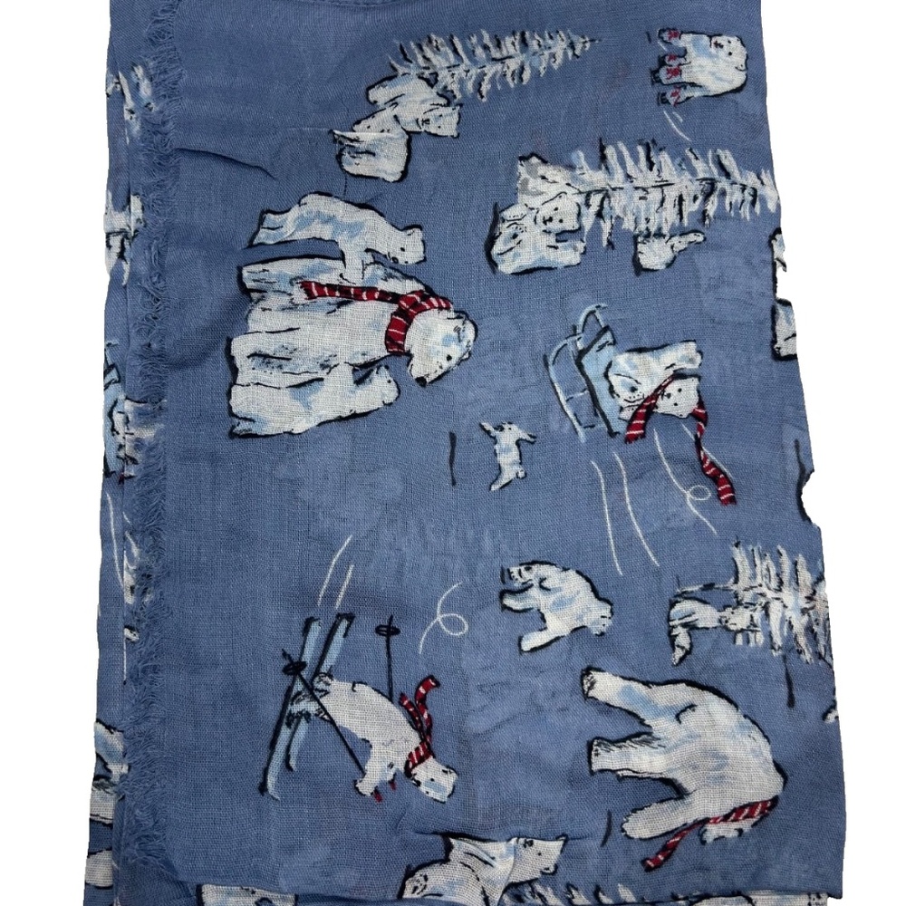 Vera Bradley-BEARY COOL BLUE-Soft Fringe Scarf Polar Bears soft shawl/cover NEW - Picture 1 of 9